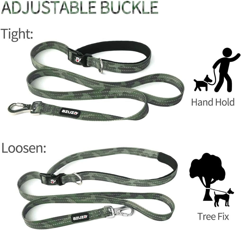 Azuza Reflective Dog Collar and Leash Set with Airtag Holder, Green Camo Padded Collar with Matching Clip Handle Leash for Medium Dogs